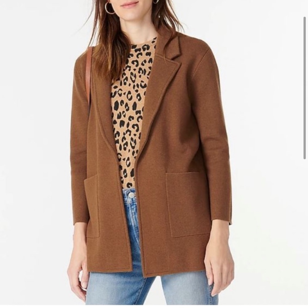 J. Crew Sophie Relaxed Fit Open Front Sweater Blazer XXS Heather Brown